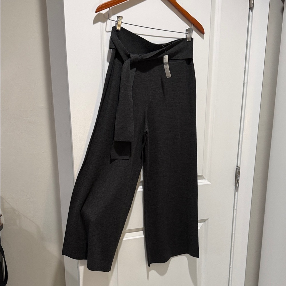 Moth NWT ANTHROPOLOGY WOOL KNIT Charcoal Wide-Leg Pants with Tie Waist